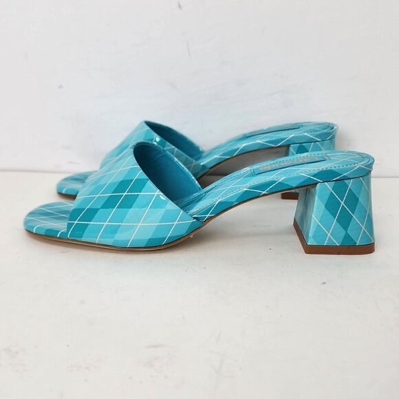 Larroude Aqua Argyle Brigitte Patent Leather Mules, Women's 5 - Picture 5 of 10